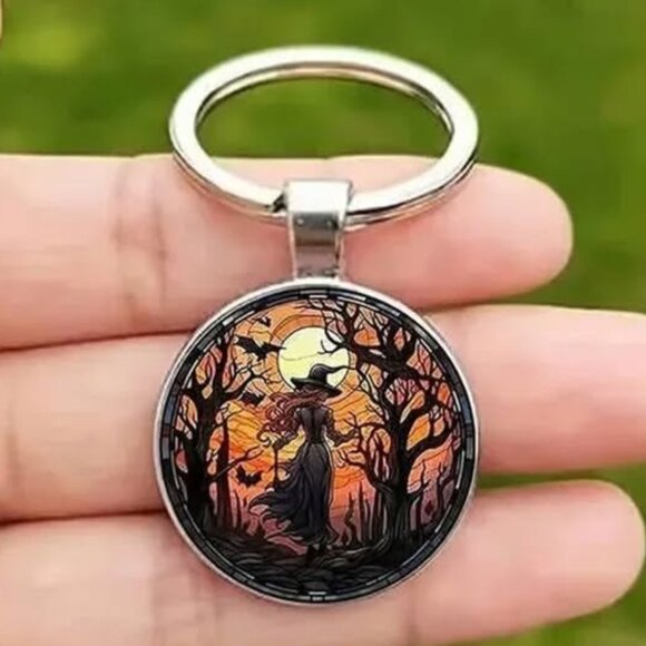Stainless Steel WITCH Halloween Keyring Keychain Accessory - Picture 1 of 3